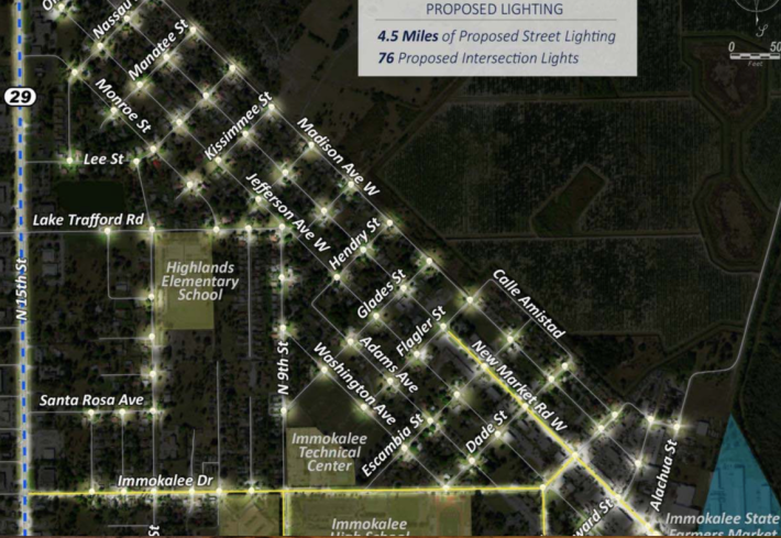 This image shows the street lighting plan for Immokalee, Florida, supported by the most recent round of TIGER grants. Source: Collier County, Florida