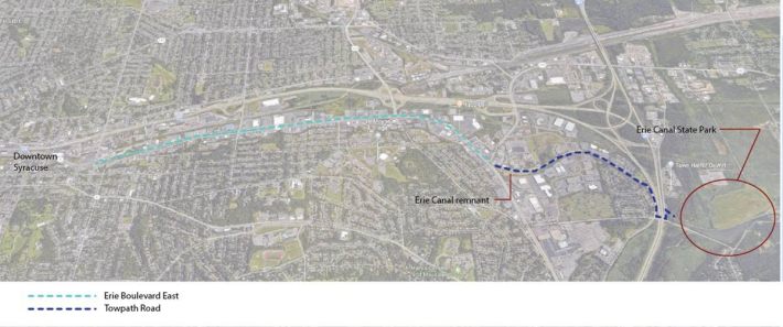 Eire Boulevard will be part of a bike path system stretching all the way from Buffalo to Albany. Graphic: Envision Erie