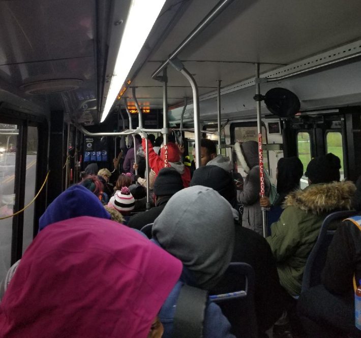 An overcrowded Cincinnati bus. Photo: Cam Hardy