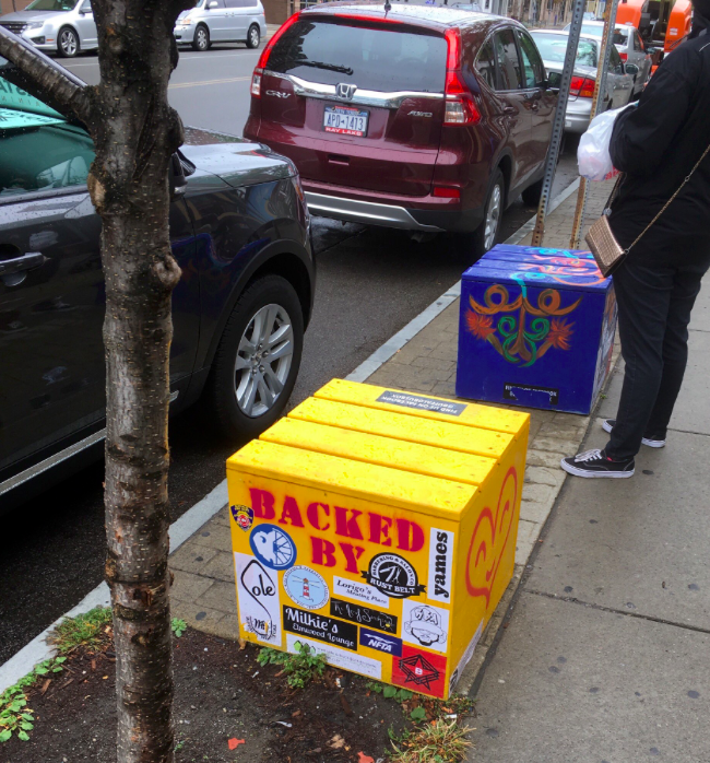 Activists in Buffalo have taken to installing these makeshift bus benches. The richest country in the world should be able to afford bus benches and shelters. Photo: Jason Thorne/Twitter