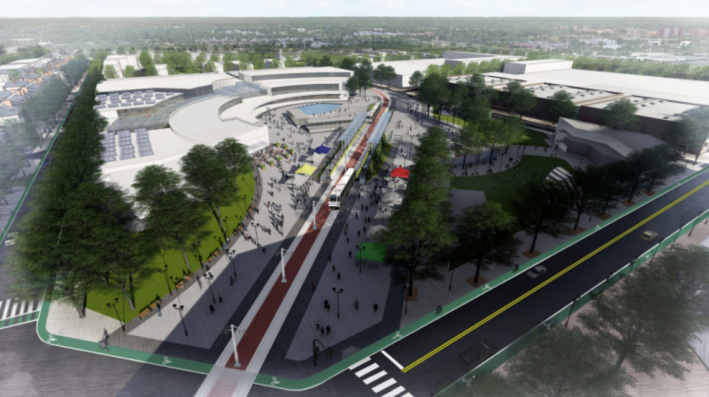 Boulevard Mall site, rail-oriented redevelopment concept. graphic via Fred Frank