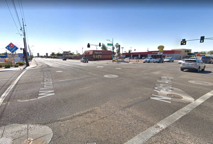 Indian School Road and 20th was one location the Arizona Republic singled out as being extremely dangerous for pedestrians. You can see why. Photo: Google Maps