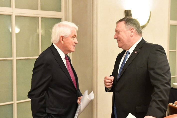 Secretary of State Mike Pompeo with U.S. Chamber of Commerce President and CEO Thomas Donohue last year. Photo: State Department