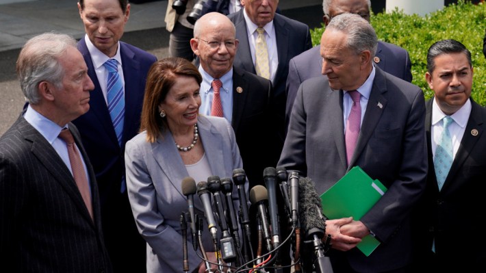 Chuck Schumer and House Speaker Nancy Pelosi were front and center at the White House on Tuesday. Photo: Brookings