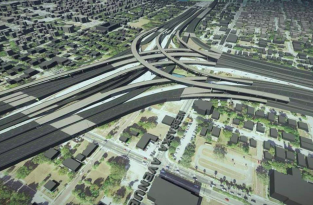 Florida DOT's rendering of. proposed 20-lane widening. The idea was forcefully rejected by local residents.