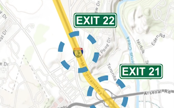 The exits on I-83 in York County that Pennsylvania will rework as part of the project. Image: PennDOT