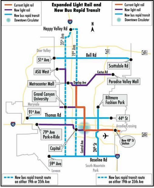 A map of the planned light rail Phoenix voters approved overwhelmingly in 2015. Map: MovePHX