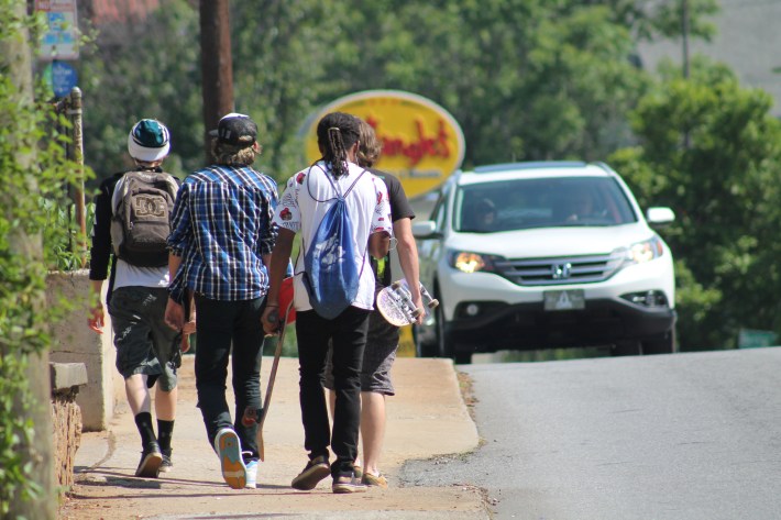 Students walking on Merrimon Avenue in Asheville, North Carolina. Photo: Don Kostelec