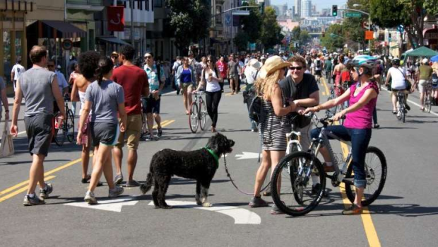 Valencia Street. in San Francisco during a recent Open Streets event, via Streetsblog SF