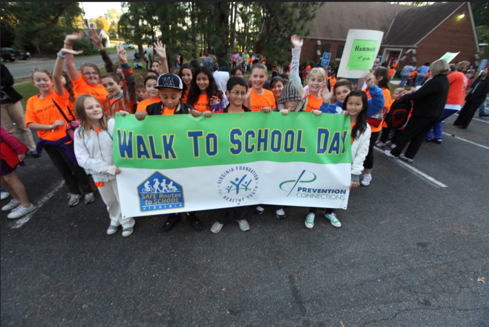 A 2011 National Walk to School Day event in Henrico, Va., just one year before the funding for such events was cut. Source: Virginia Department of Transportation via Creative Commons