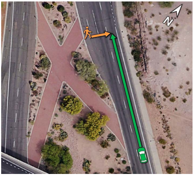 The site where Elaine Herzberg was killed by Rafaela Vasquez. Source: National Transportation Safety Review Board