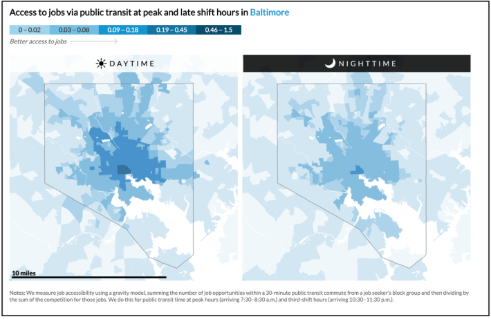 Baltimore transit access night day