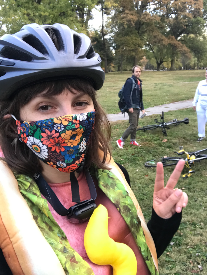 Editor's note: This photo was taken on a socially distanced halloween group ride. Rest assured a hot dog costume is not my usual riding gear.