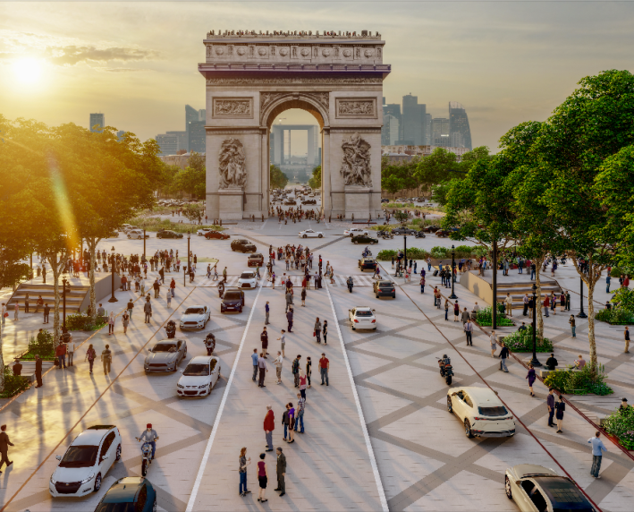 Tourists will have ample space to safely admire the Arc Du Triomphe after the boulevard is redesigned. Image: PCA-STREAM