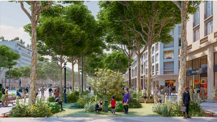 Reclaiming car space will allow for the construction of new streetside gardens like this one. Image: PCA-STREAM