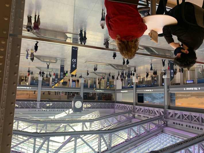 You can only sit down in the new $1.6-billion Moynihan Train Hall if you buy something. Photo: Gersh Kuntzman