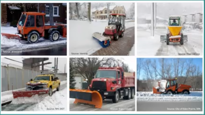 Three examples of bike lane-scale snow plows. Still from Winter Cycling Conference.