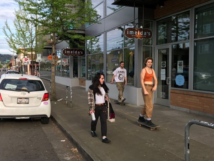 Without bike lanes, people on bikes, scooters, and skateboards are forced to decide between riding on the sidewalk (risking other peoples' safety) and riding in the street (risking their own safety)