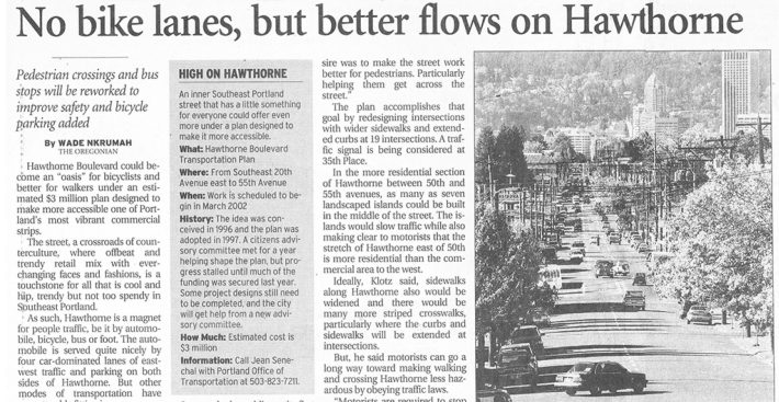 Article from The Oregonian on October 25th, 2000. (Special thanks to Doug Klotz)