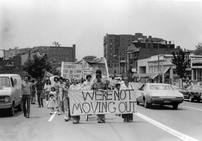 Other historically Black and Jewish neighborhoods were successful in protesting the construction of new freeways in the 70s, like these protestors in the Adams Morgan neighborhood, but southeast DC was not one of them. Image: Nancy Shia via Smithsonian