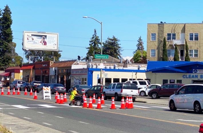 The Essential Places program in Oakland, Calif., adapted to provide safe crossing and gathering space for residents. Photo: City of Oakland