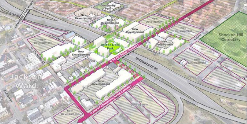 A rendering of a proposed park over Interstate 95 in Downtown Richmond. (Richmond 300)
