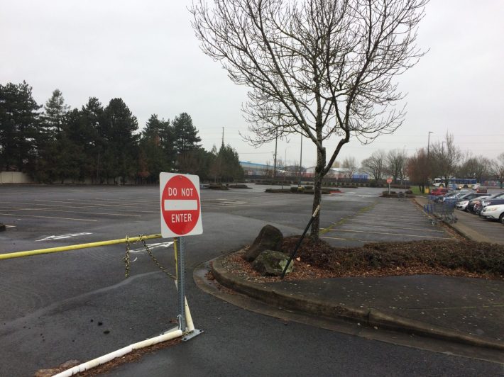 Parking lot expansion no longer in use at Walmart Supercenter in Wood Village. Photo by Catie Gould.