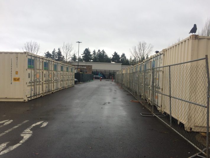 Storing shipping containers, not cars, at the Portland Walmart on 82nd Avenue. Photo by Catie Gould.