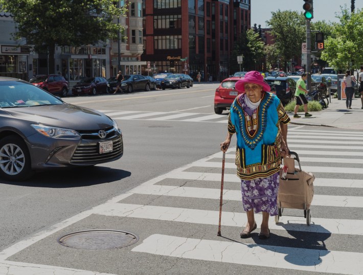An elderly pedestrian crosses U Street in Washington, D.C. Photo: Mike Maguire via Flcker
