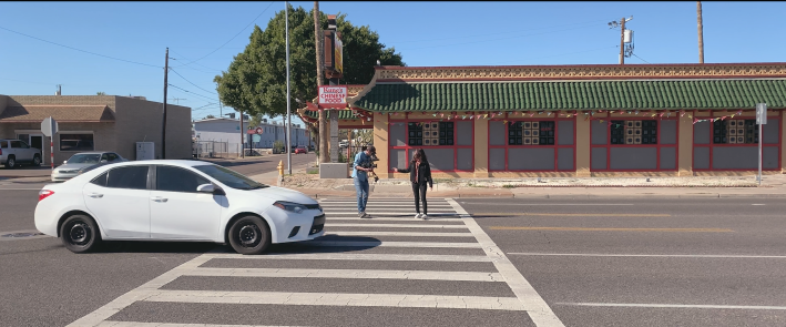 A Street Project cameraman was almost struck in a crosswalk while documenting a dangerous Phoenix, Ariz. road. Photo: The Street Project