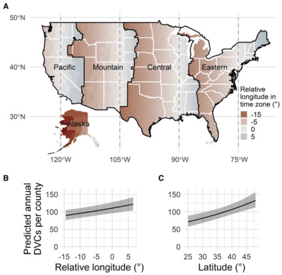 Predicted frequency of deer to vehicle crashes by region. Graphic: Current Biology