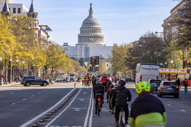 Cyclists ride on Pennsylvania Ave during the Ride For Your Life event held Nov. 19. Image by Brian Rimm Photography used with permission.