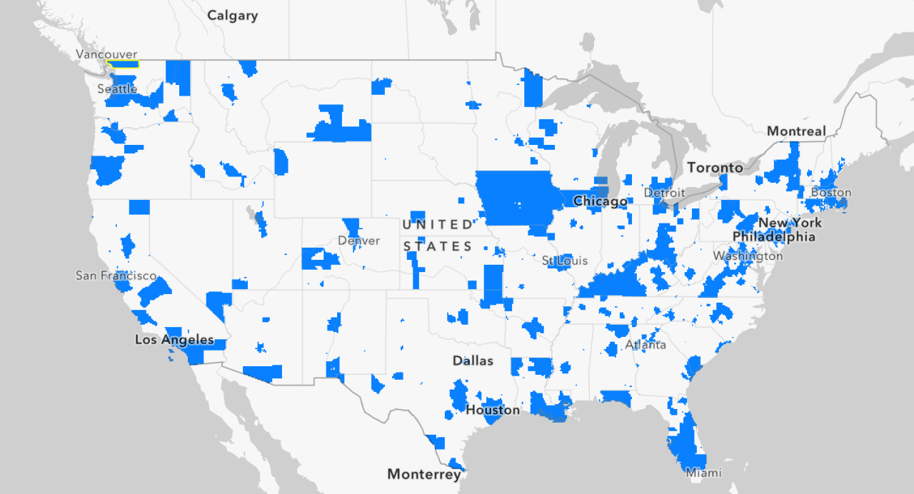 A map of all grant recipients, excluding Alaska. Visit USDOT for a complete interactive version.