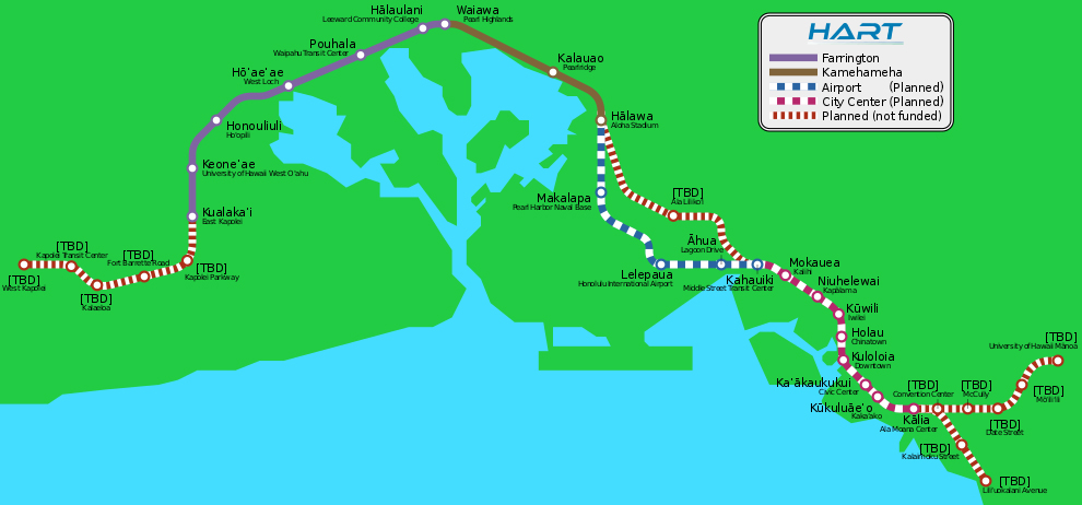 The segment that will open on June 30 is colored in purple and brown on the map above. Graphic: HART