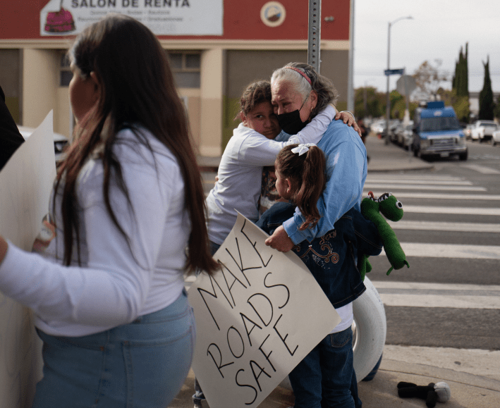 Street safety vigil after a child was killed walking to school in South LA. Photo by Gabriel Gaurano