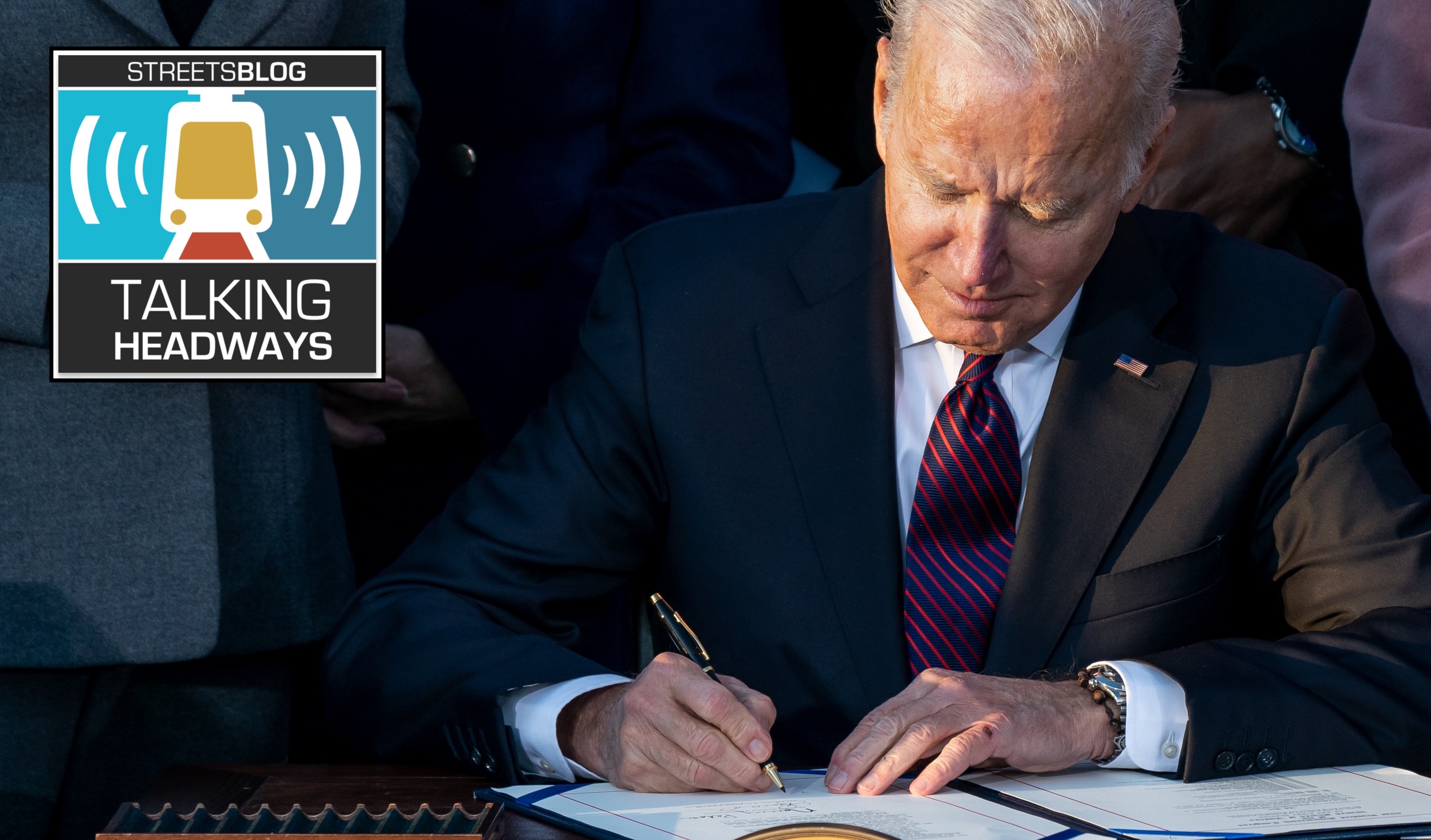 Joe Biden signs the Bipartisan Infrastructure Law at the White House on November 15, 2021.